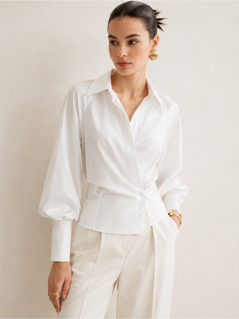 146 Bloused Waist Wrap-Front Blouse